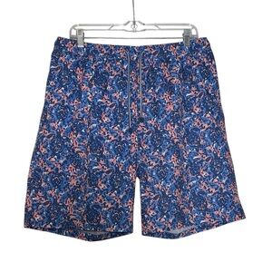 Peter Millar Swim Trunks Turtle Tide Print Blue Orange Size Large Drawstring